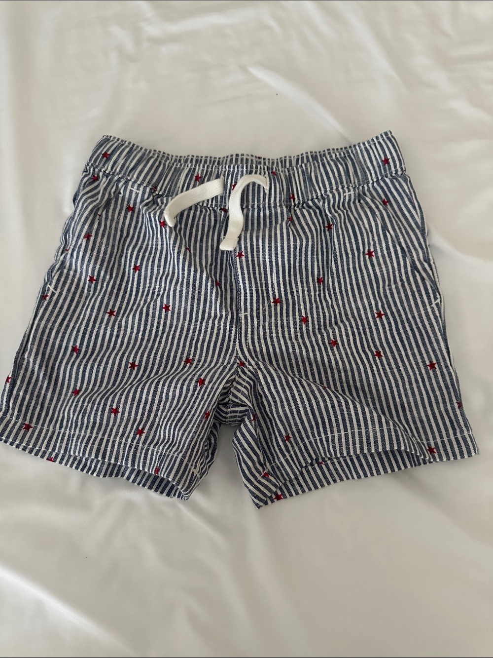 Striped Navy & White Kids Shorts with Red Star Accents